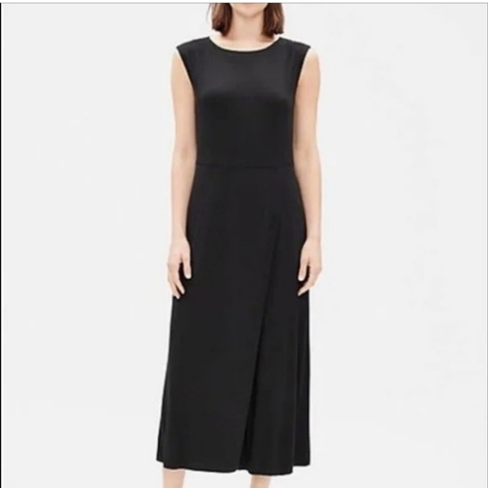 Eileen Fisher Wrap Jumpsuit Viscose Wide Cropped Asymmetrical Black Size XS/TP